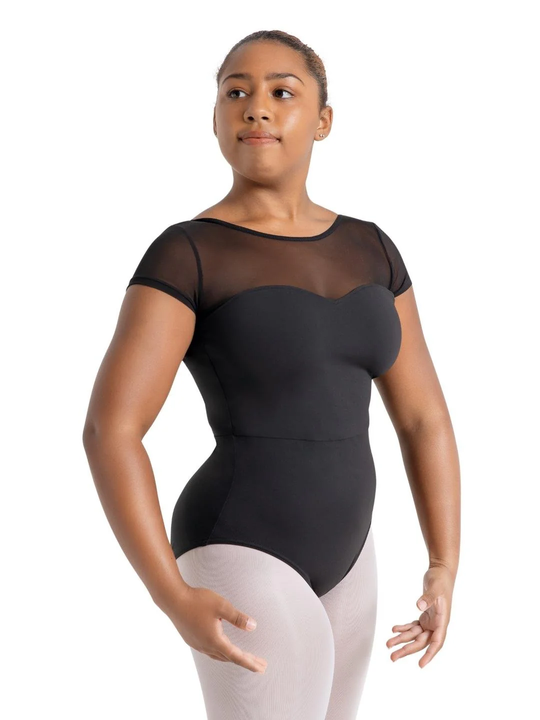 Meryl Mesh Yoke Short Sleeve Leotard - Image 5