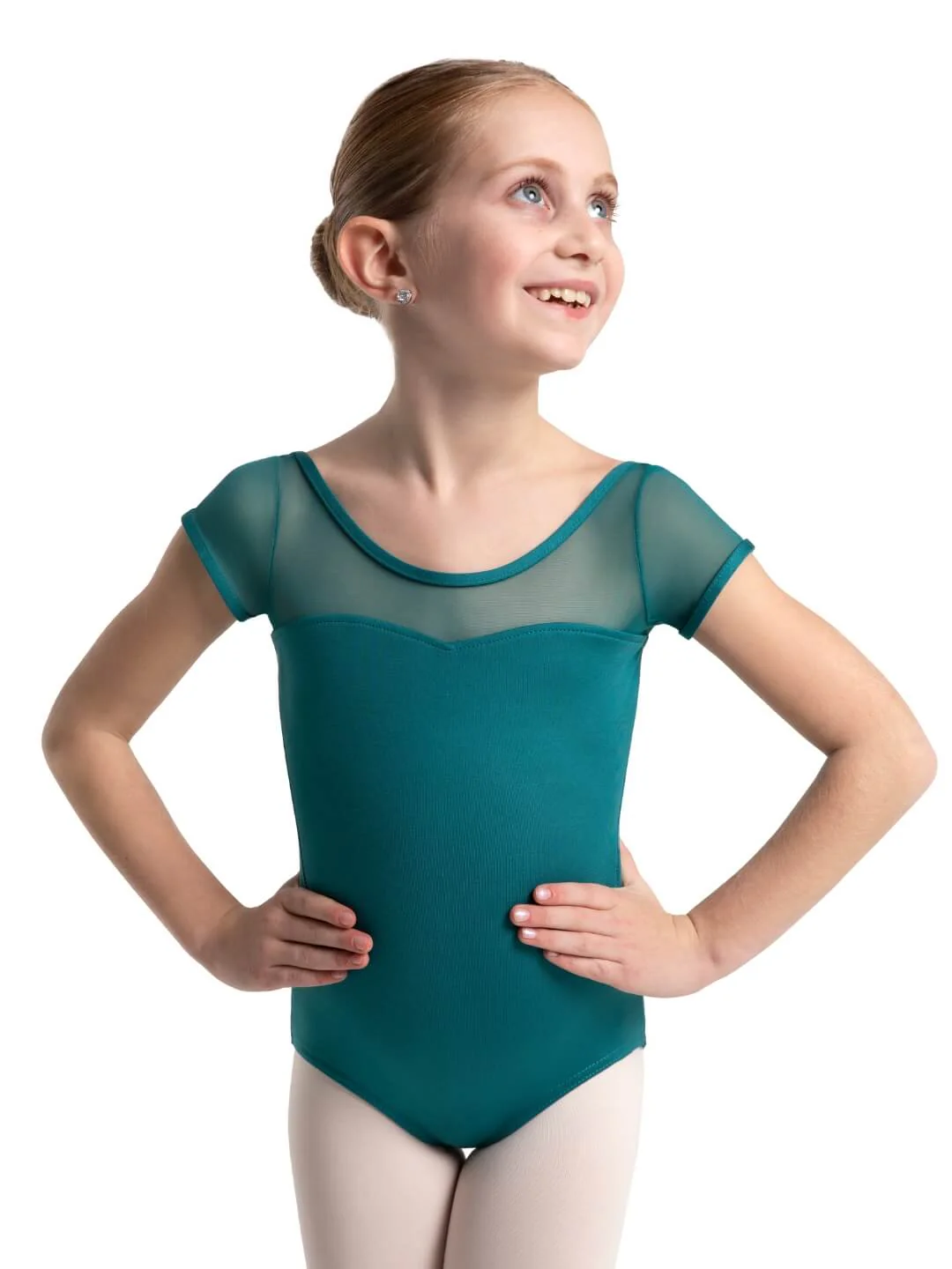Studio Collection Mesh Yoke Short Sleeve Leotard - Girls - Image 12