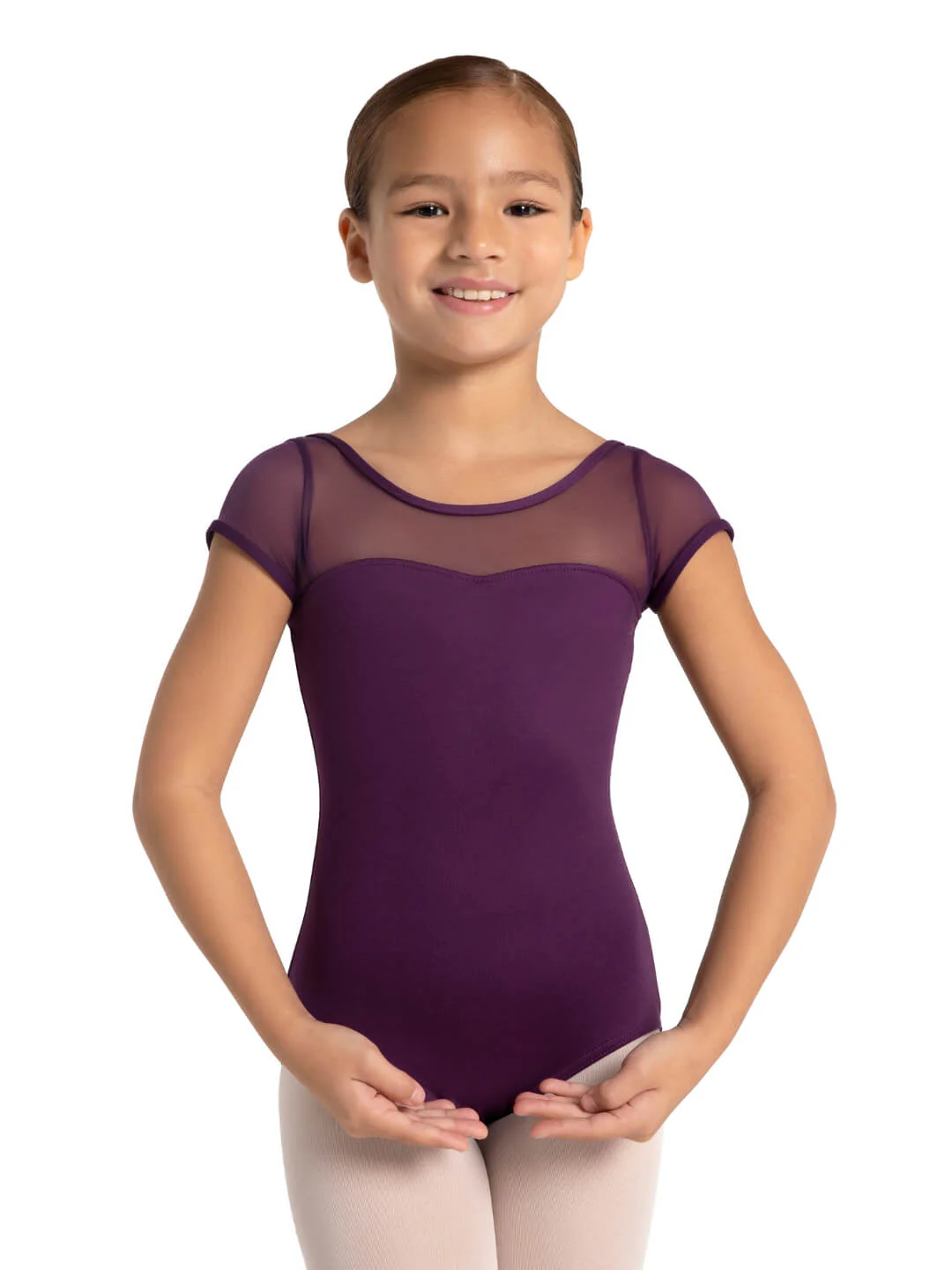 Studio Collection Mesh Yoke Short Sleeve Leotard - Girls - Image 8